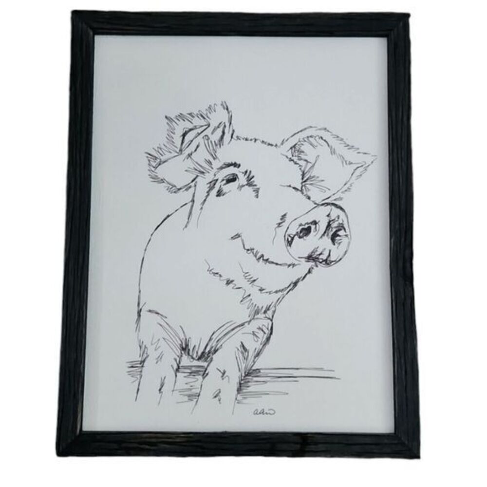 Country Pig Framed Animal Art Print 14"×18" inches